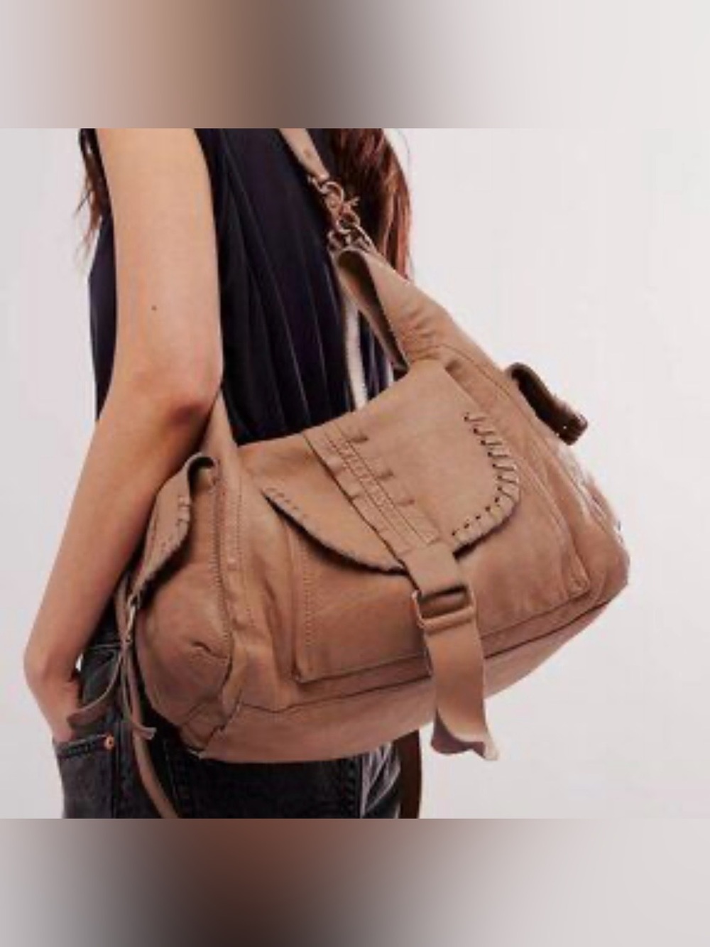 Free People We the Free Leigh distressed leather hobo bag in saddle